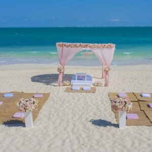 Pink Theme Beach Wedding Setup1 Planet Hollywood Beach Resort Cancun Mexico Weddings Abroad